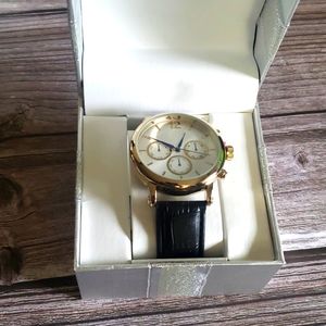 Men's Analog Black and Gold Leather Strap Watch 28mm Men's watch father day gift